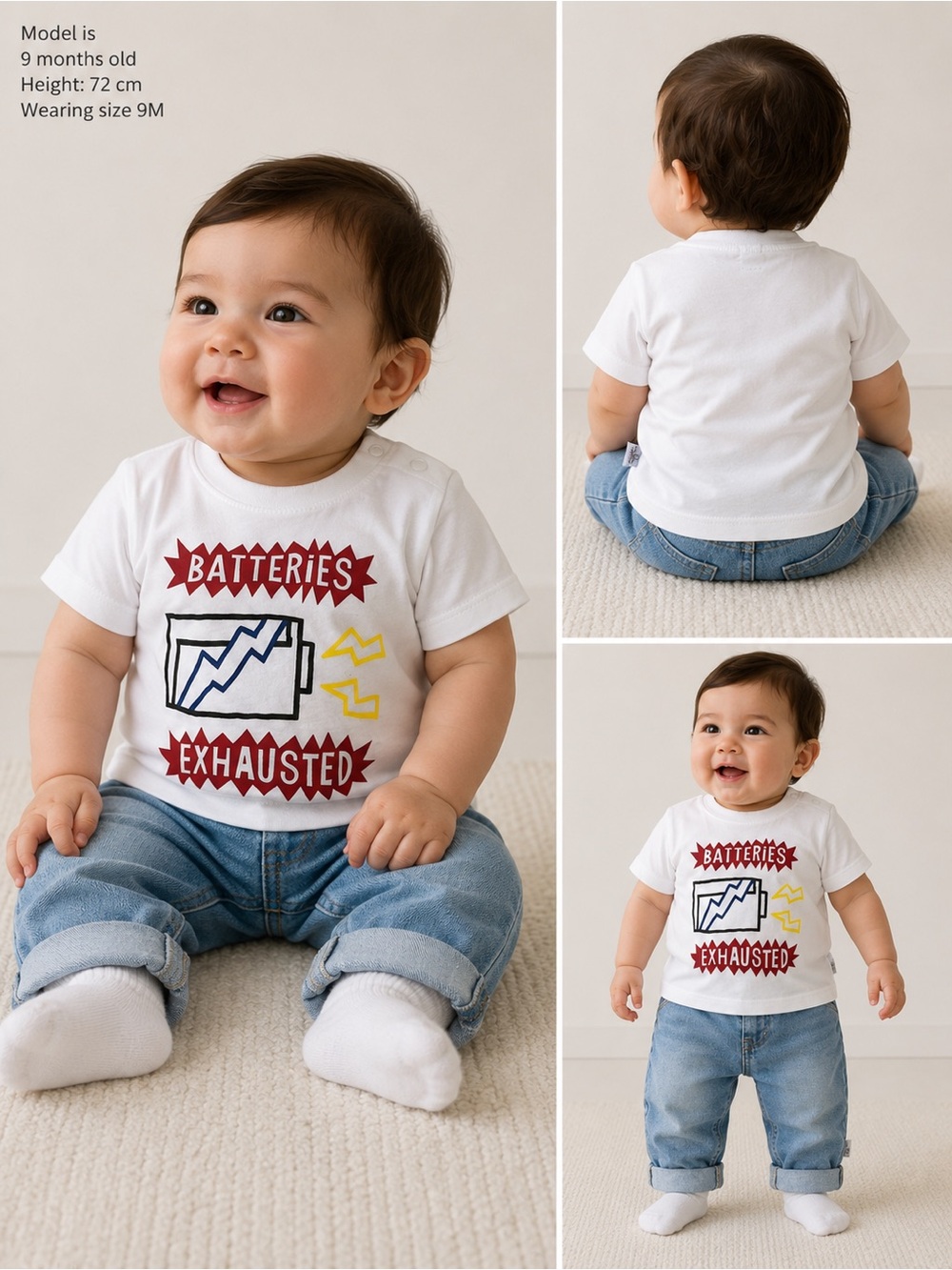 Stella McCartney Kids Batteries Exhausted Graphic T-Shirt White NWT Size 9 Mos